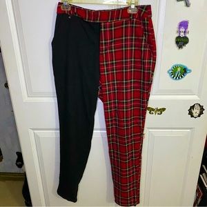 Black & Red Plaid Split Leg Pants